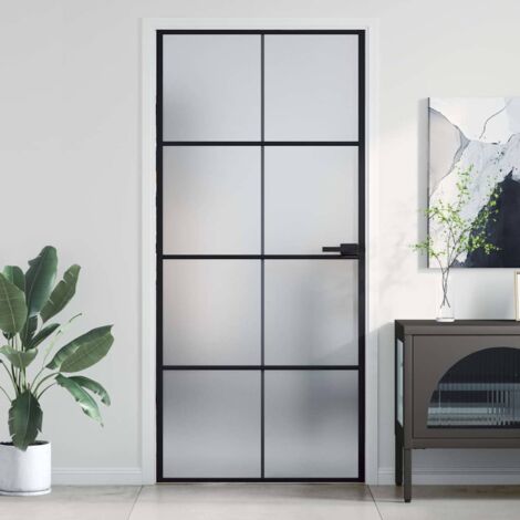 Porte intérieure mince noir 93x201,5 cm verre trempé aluminium vidaXL