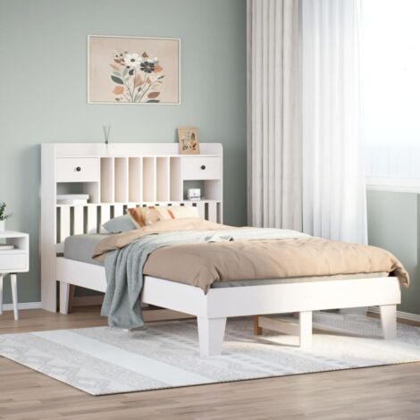 vidaXL Cadre de lit sans matelas blanc 135x190 cm bois de pin massif (1/5)