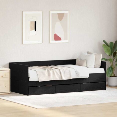vidaXL Lit d'appoint Chêne noir 90 x 200 cm Bois d'ingénierie (1/5)