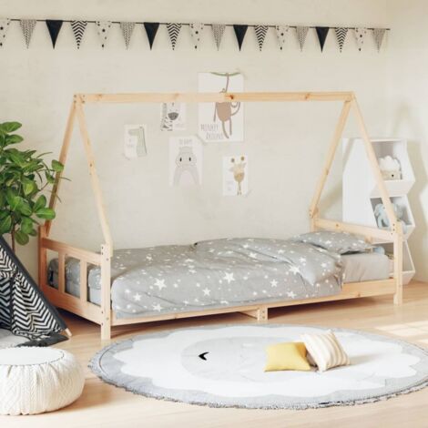 Vidaxl – Cadre de lit enfant 90x190 cm – Bois de pin massif – Lattes robustes pour soutien ferme – Design maison avec rideaux (1/5)