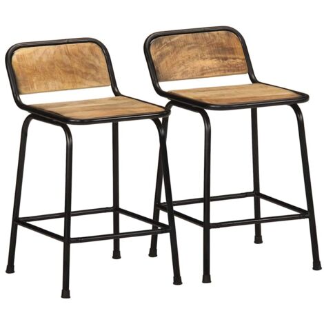Vidaxl – Lot de 2 tabourets de bar en bois massif de manguier brut – Hauteur 70 cm – Pieds en métal pour stabilité – Charge max 110 kg