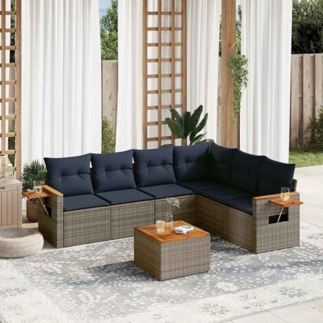 vidaXL Salon de jardin 7 pcs avec coussins gris résine tressée (1/5)