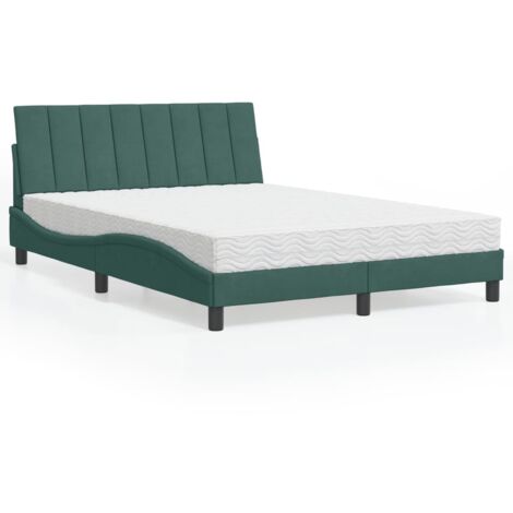 vidaXL Lit avec matelas Hanko vert foncé 140x200 cm velours (1/5)