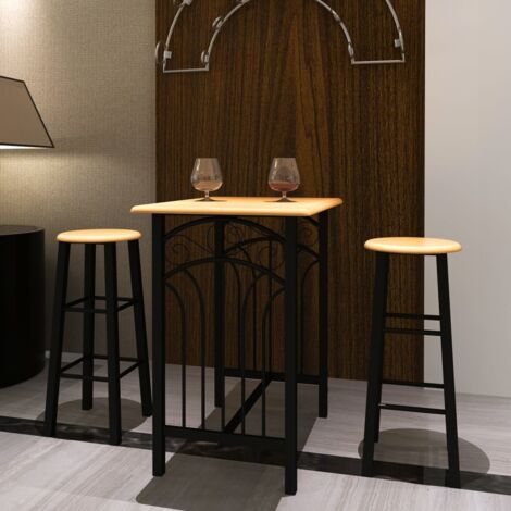 Vidaxl – Ensemble de table à manger rectangulaire en bois tan avec 2 chaises hautes en acier noir – Idéal pour petits espaces – Surface facile à nettoyer (1/5)