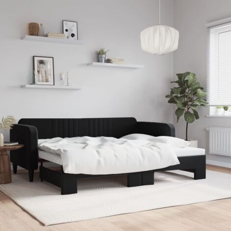 Vidaxl – Lit de jour gigogne noir 90x200 cm – Canapé convertible en velours – Cadre en bois et métal – Design moderne minimaliste