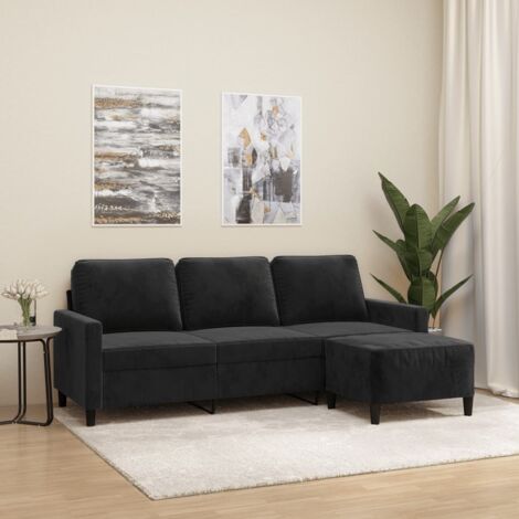 Vidaxl – Canapé droit 3 places noir 180 cm – Velours durable – Repose-pieds inclus – Structure robuste en métal et contreplaqué