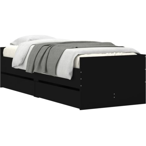 Vidaxl – Cadre de lit noir 90x190 cm avec 2 tiroirs – Bois d'ingénierie – Lattes en contreplaqué pour soutien optimal – Assemblage requis (1/5)