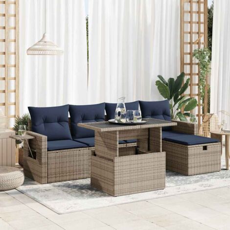 vidaXL Salon de jardin avec coussins 6pcs gris résine tressée acacia (1/5)