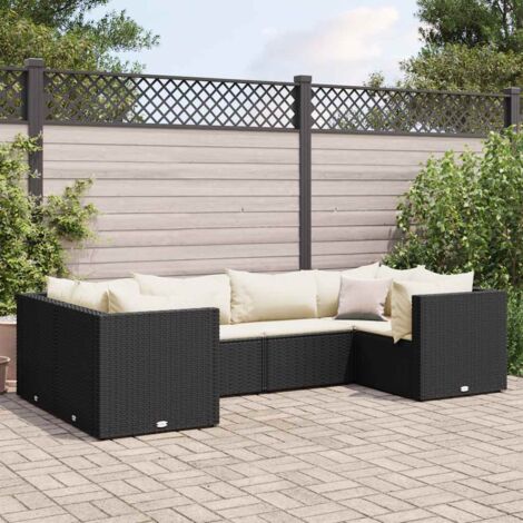 vidaXL Salon de jardin 6 pcs avec coussins Noir Résine tressée (1/5)