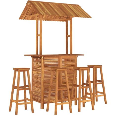 Vidaxl – Ensemble de bar de jardin 5 pcs en bois d'acacia massif – Table 110x51x105 cm avec toit – 4 tabourets confortables – Pour extérieur (1/6)
