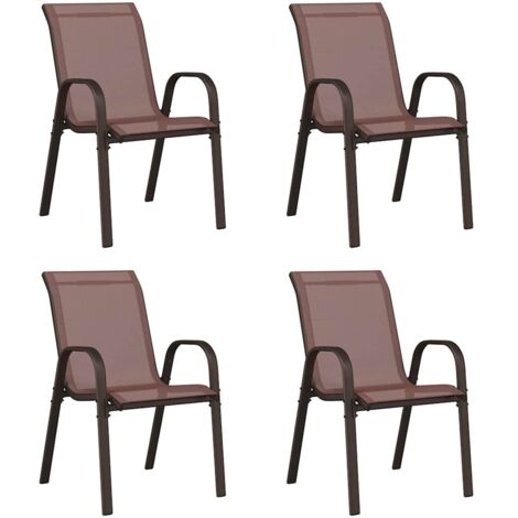 Vidaxl – Lot de 4 chaises empilables marron en textilène – Cadre en acier enduit de poudre – Dimensions 55x65x89 cm – Résistantes à l'eau (1/5)