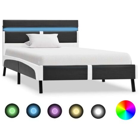Vidaxl – Cadre de lit simple 90x200 cm en similicuir gris avec bande LED – Hauteur de couchage 21,5 cm – Design élégant et construction robuste (1/5)