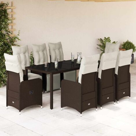 vidaXL Ensemble de bistro de jardin 9 pcs coussins marron poly rotin (1/5)