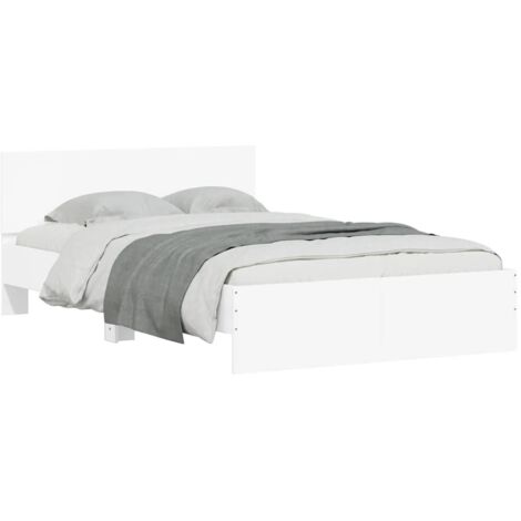 Vidaxl – Cadre de lit blanc 140x190 cm avec tête de lit et LED – Bois d'ingénierie – Assemblage requis – Connecteur USB inclus (1/7)