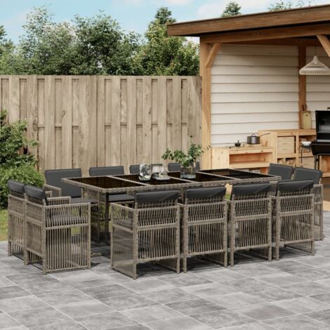vidaXL Ensemble à manger de jardin coussins 13 pcs gris résine tressée