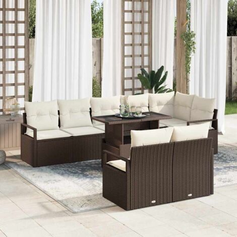 vidaXL Ensemble de canapé de jardin 9 pcs Marron Poly rotin (1/5)