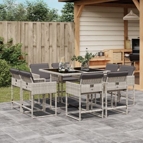 Ensemble à manger de jardin et coussins 9 pcs gris clair rotin vidaXL