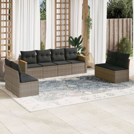 Salon de jardin 8 pcs avec coussins gris résine tressée vidaXL (1/5)