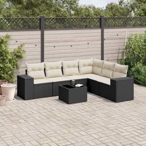 Salon de jardin 7 pcs avec coussins noir résine tressée vidaXL (1/5)