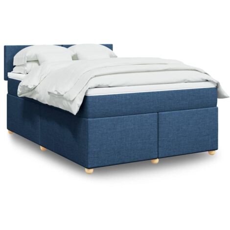 vidaXL Sommier à lattes de lit avec matelas Bleu 160x200 cm Tissu (1/5)