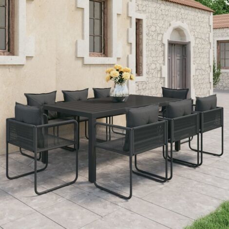 vidaXL Ensemble à manger de jardin 9 pcs PVC résine tressée noir