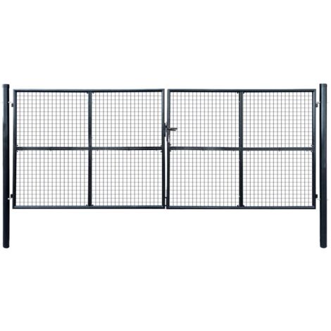 Vidaxl – Portail grillagé en acier galvanisé 400 x 150 cm – Résistant à la rouille – Installation facile avec poteaux et piquet de sol – Finition enduite de poudre