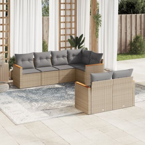 Salon de jardin avec coussins 7 pcs beige résine tressée vidaXL (1/3)
