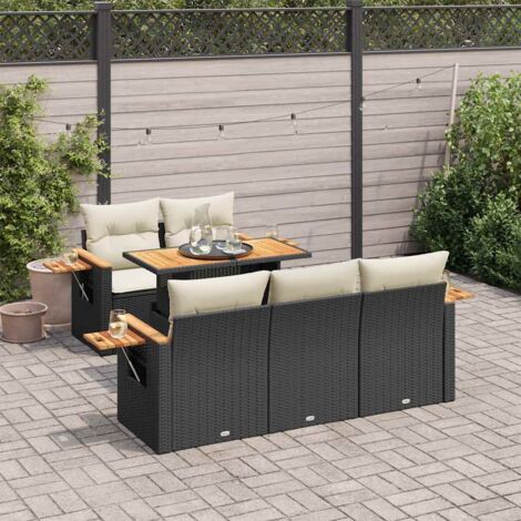 vidaXL Salon de jardin 6 pcs avec coussins noir résine tressée acacia (1/5)