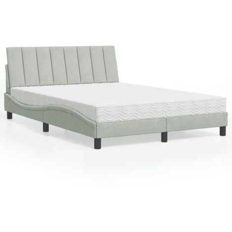 vidaXL Lit avec matelas Hanko gris clair 140x190 cm velours (1/5)