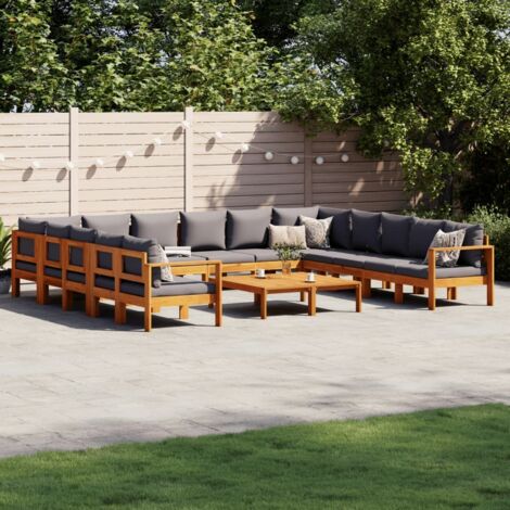 vidaXL Salon de jardin avec coussins 10 pcs bois d'acacia solide