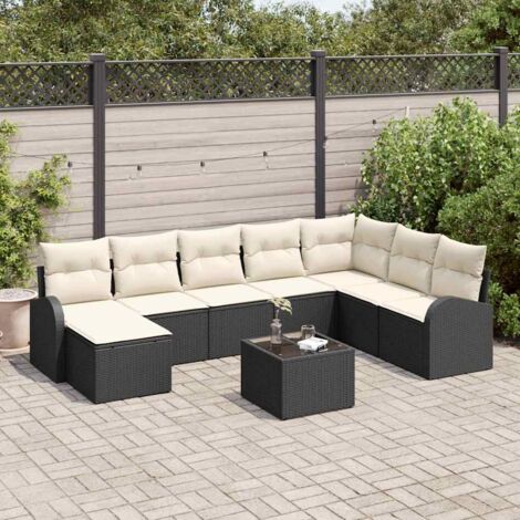 vidaXL Ensemble de canapé de jardin 9 pcs Noir et blanc Poly rotin (1/5)