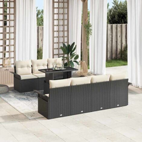 vidaXL Ensemble de canapé de jardin avec coussin 8 pcs Noir Poly rotin (1/5)