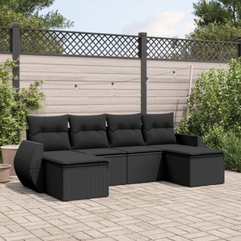 vidaXL Salon de jardin 6 pcs avec coussins noir résine tressée (1/3)