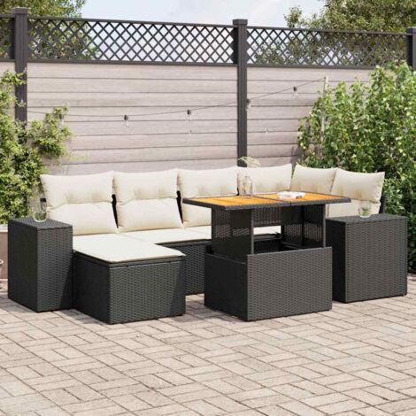 vidaXL Salon de jardin 7 pcs avec coussins noir résine tressée (1/5)