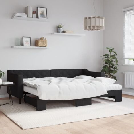 Lit de jour avec lit gigogne et matelas noir 80x200 cm tissu vidaXL (1/5)