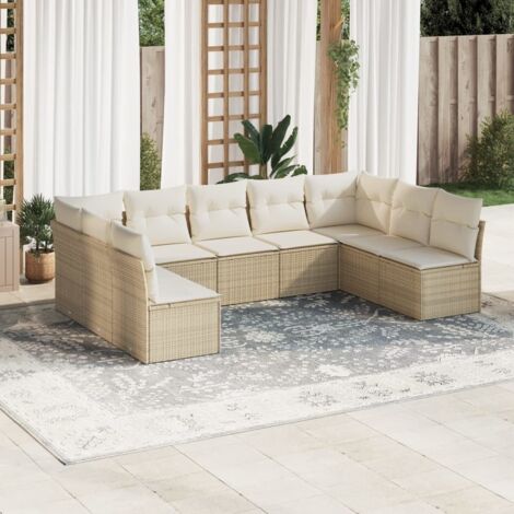 vidaXL Salon de jardin avec coussins 9 pcs beige résine tressée (1/3)