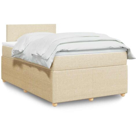 Sommier à lattes de lit avec matelas Crème 120x200 cm Tissu vidaXL (1/5)