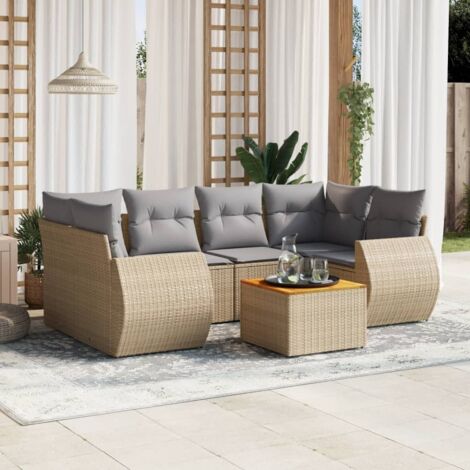 Salon de jardin avec coussins 7 pcs beige résine tressée vidaXL (1/3)