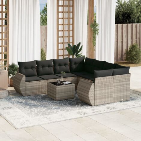 vidaXL Salon de jardin 9 pcs avec coussins gris clair résine tressée (1/5)