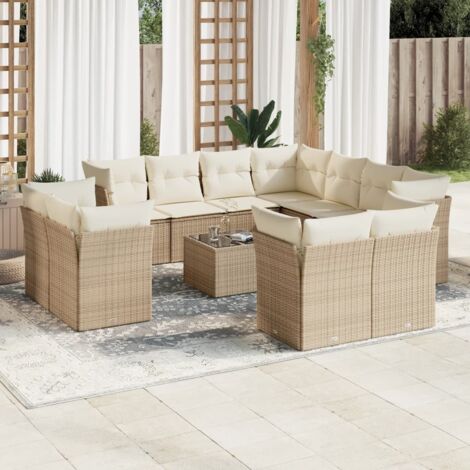 vidaXL Salon de jardin avec coussins 12 pcs beige résine tressée (1/3)