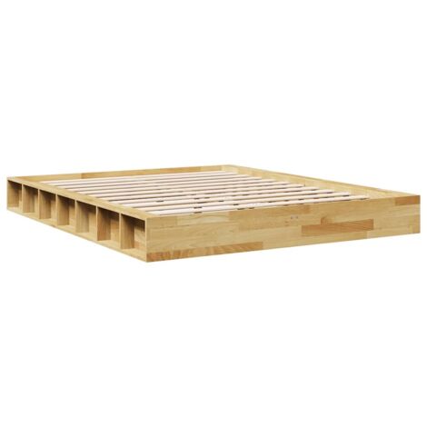 vidaXL Cadre de lit sans matelas 135x190 cm bois massif de chêne (1/5)