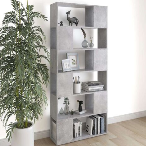 Vidaxl – Bibliothèque séparateur de pièce gris béton – Bois d'ingénierie – 6 compartiments – Dimensions 80x24x186 cm – Pour rangement livres et objets décoratifs