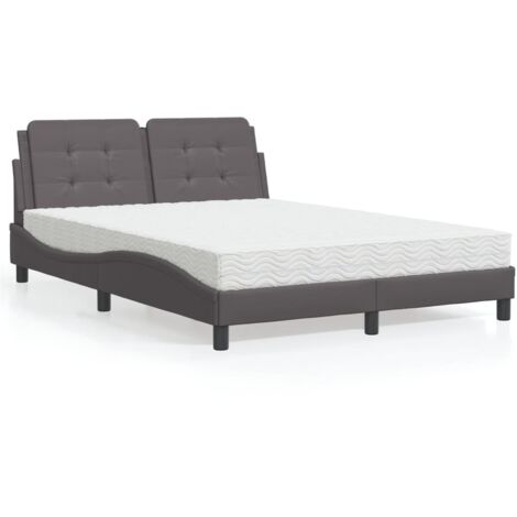 vidaXL Lit avec matelas Zadar gris 140x200 cm similicuir (1/5)