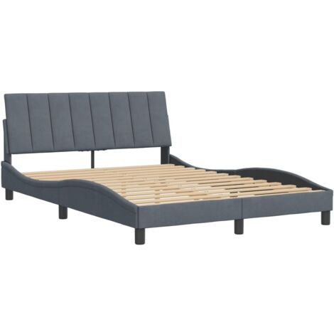 Cadre de lit sans matelas Hanko gris foncé 140x190 cm velours vidaXL (1/5)
