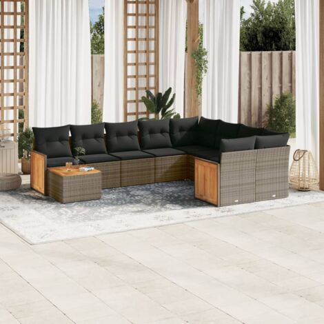 vidaXL Salon de jardin avec coussins 10 pcs gris résine tressée (1/3)