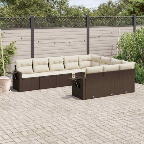 vidaXL Salon de jardin 10 pcs avec coussins marron résine tressée (1/5)