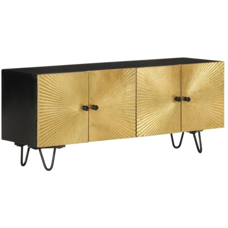 Vidaxl – Meuble TV en bois de manguier 110x30x45 cm – Compartiments de rangement pour appareils multimédias – Noir et doré – Design moderne (1/5)