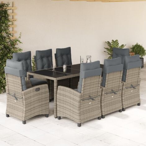 vidaXL Ensemble à manger de jardin 9 pcs coussins gris résine tressée (1/5)