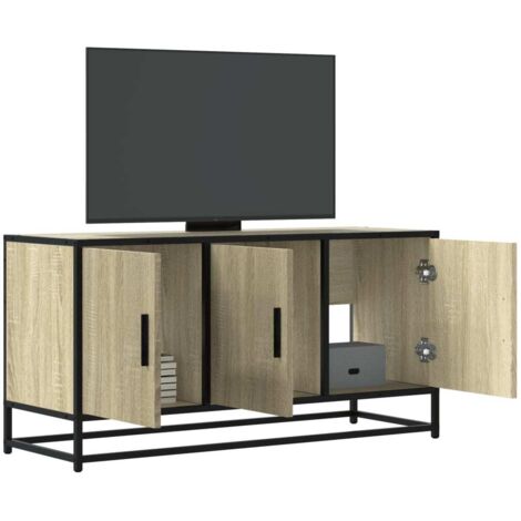 vidaXL Meuble TV chêne sonoma 100x35x50 cm bois d'ingénierie et métal (1/5)