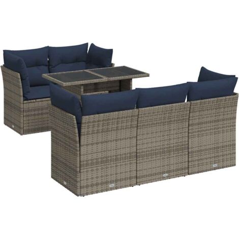 vidaXL Salon de jardin avec coussins 6 pcs gris résine tressée acacia (1/5)